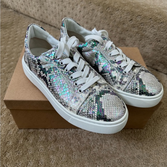 Christian Louboutin Silver White Sneakers Artistic Design
